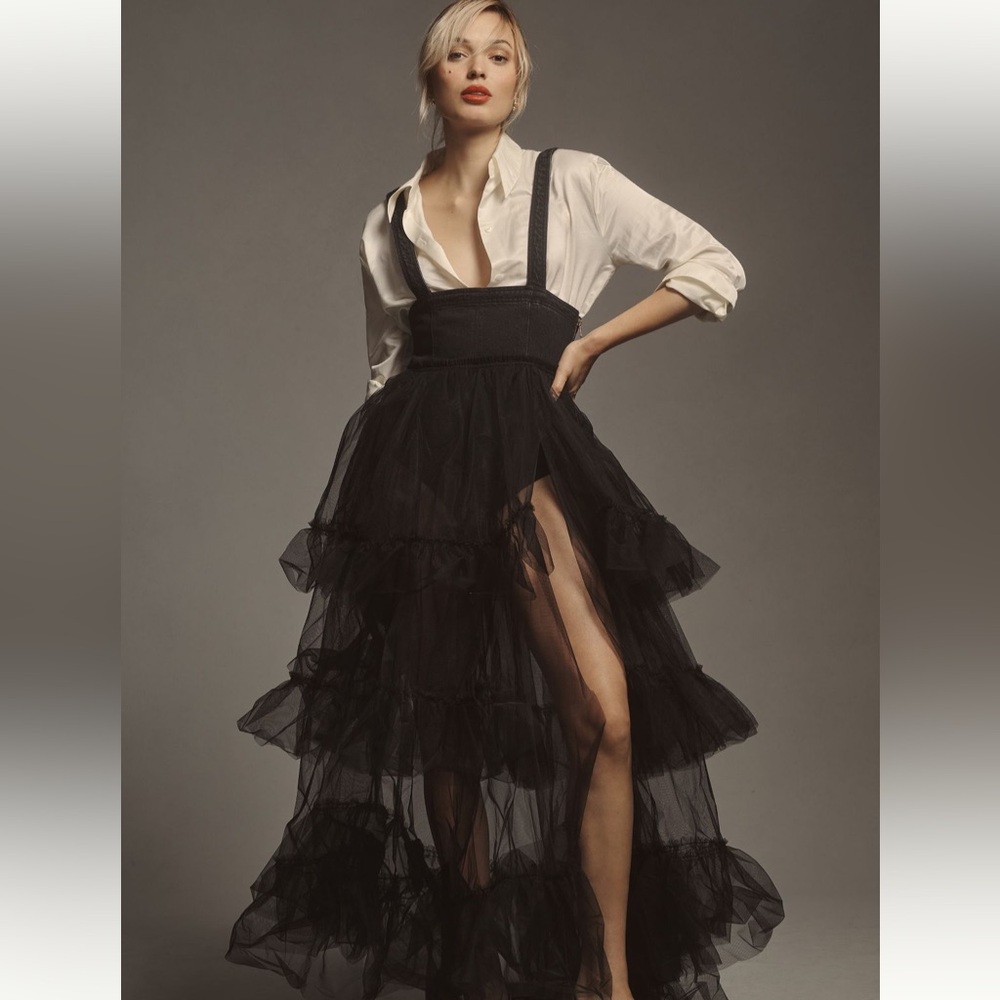 Anthropologie Pilcro Ruffled Tulle Maxi Dress